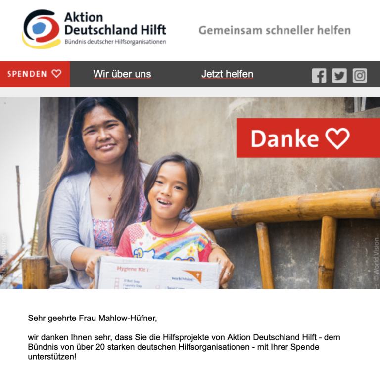 Spende an Aktion Deutschland Hilft